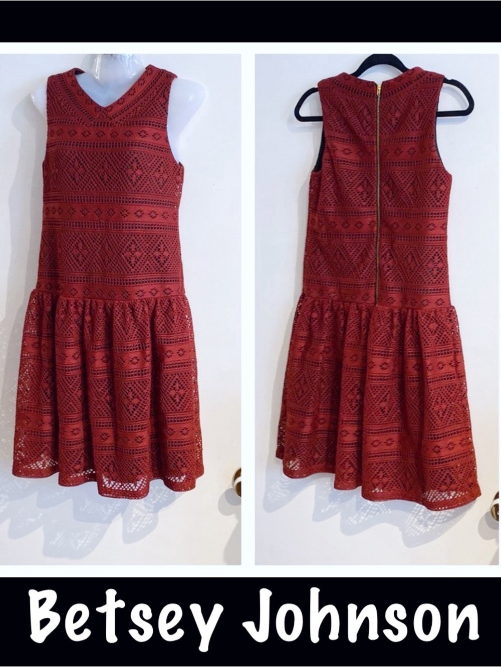 BETSEY JOHNSON Red Brick Crochet Look Dress !!! Size 4
